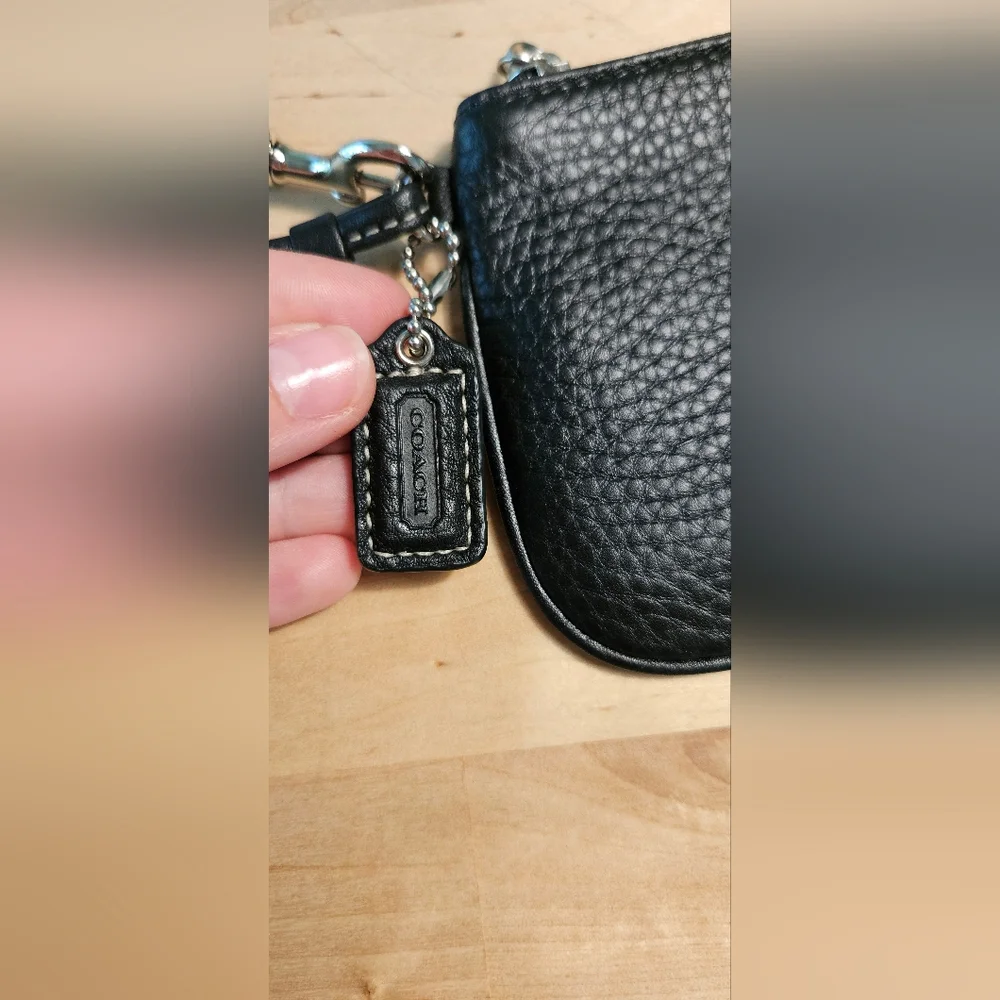 Coach Black Pebbled Leather Wristlet F42389